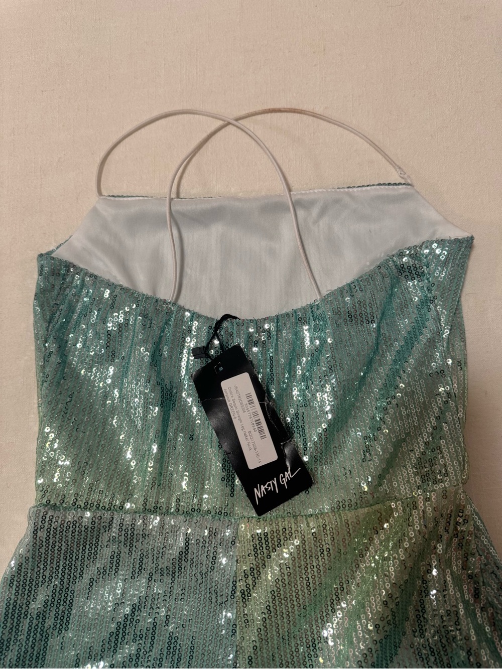 Nasty Gal Ombré Mint Green Sequin Spaghetti-Strap Halter Neck Jumpsuit - Picture 7 of 8
